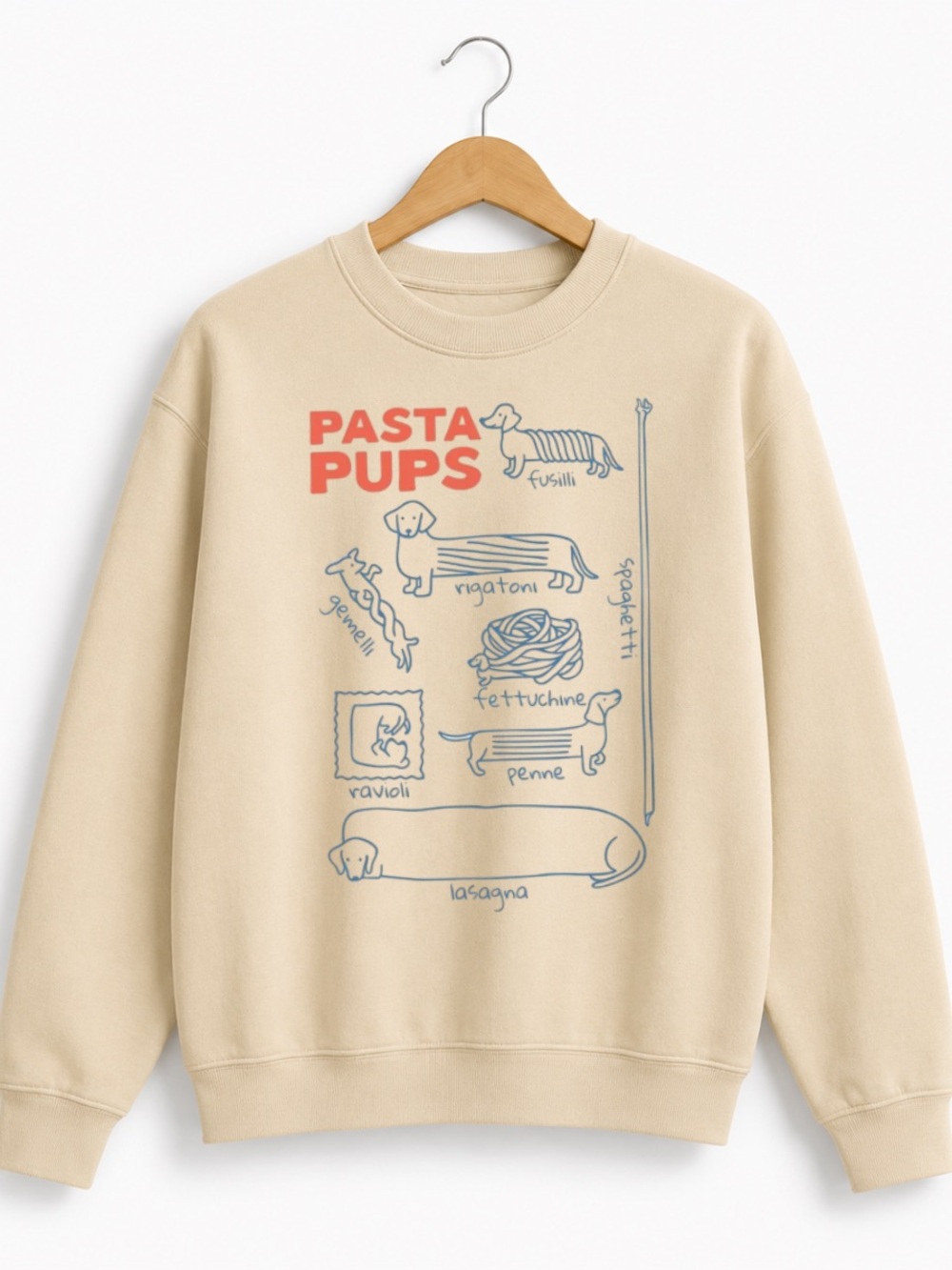 Sand "Pasta Pups" Graphic Crewneck Sweatshirt